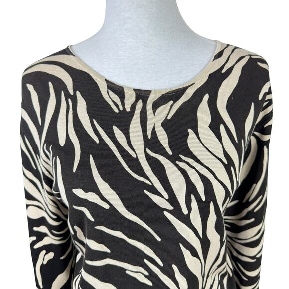 Pursuits Ltd Silk Blend Tan Brown Animal Print 3/4 Sleeve Thin Knit Sweater - Picture 4 of 8